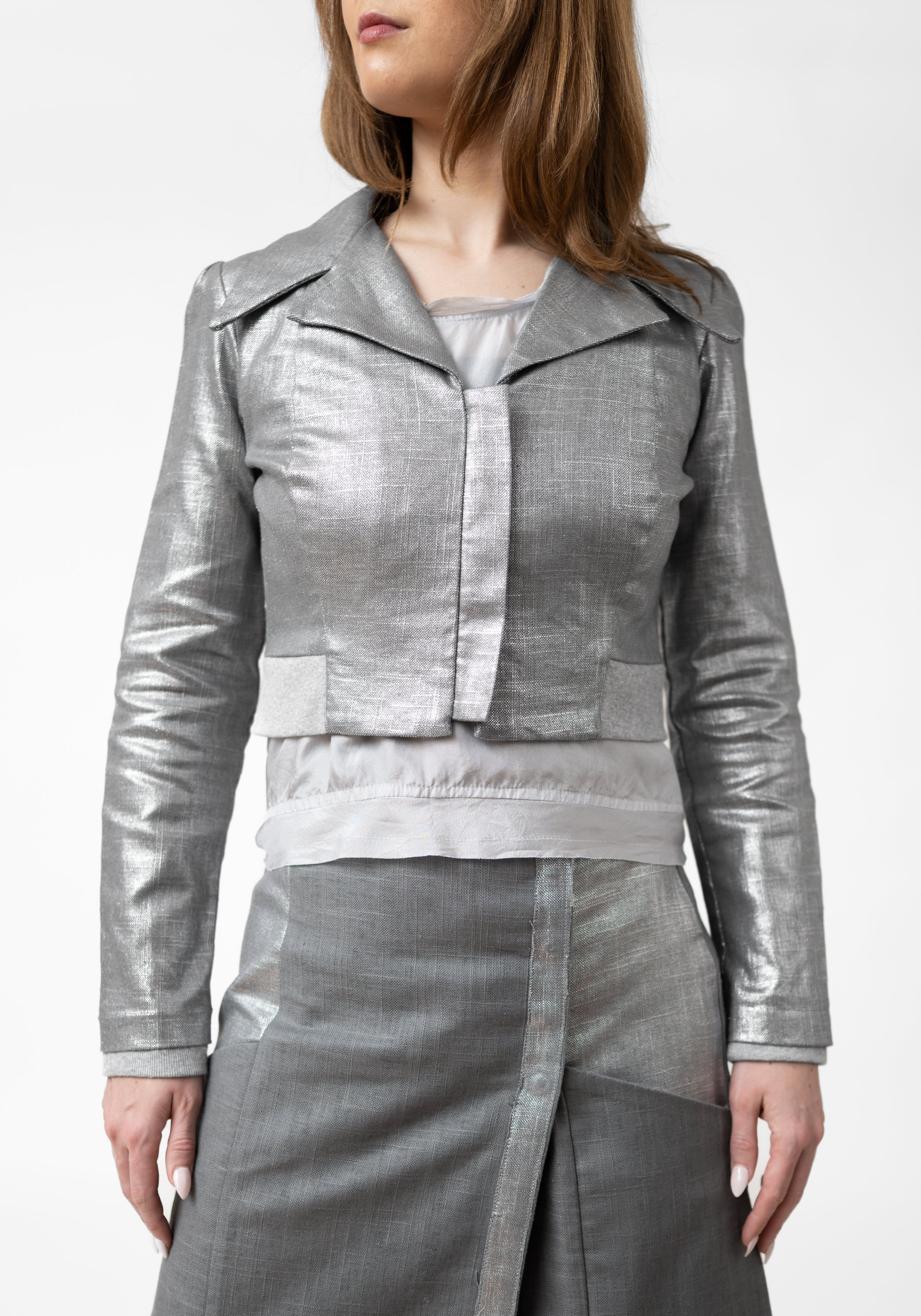 Silver Lame Linen Spit Fire Bomber Jacket - December Thieves