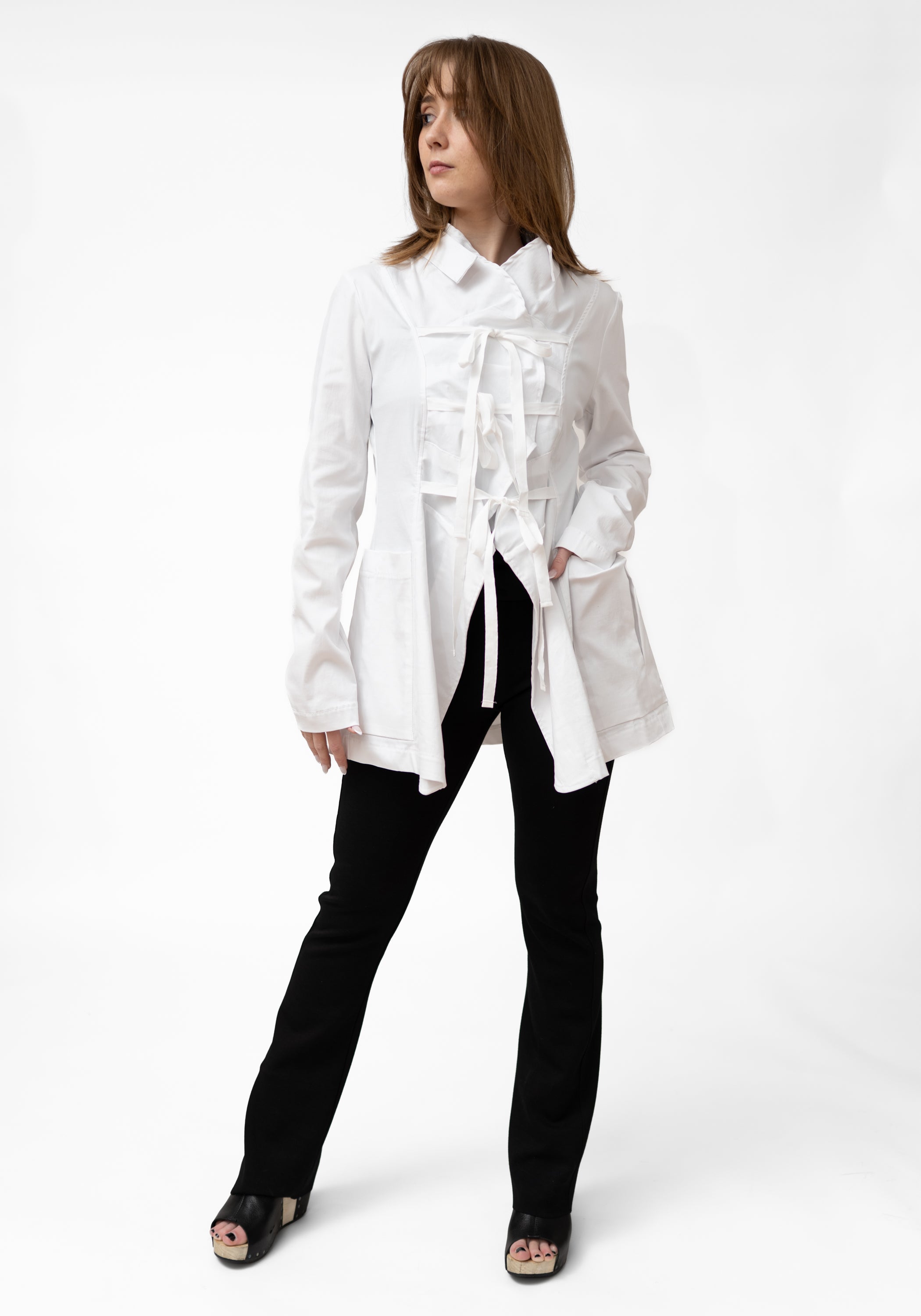 Tie Front Ruffle Blazer