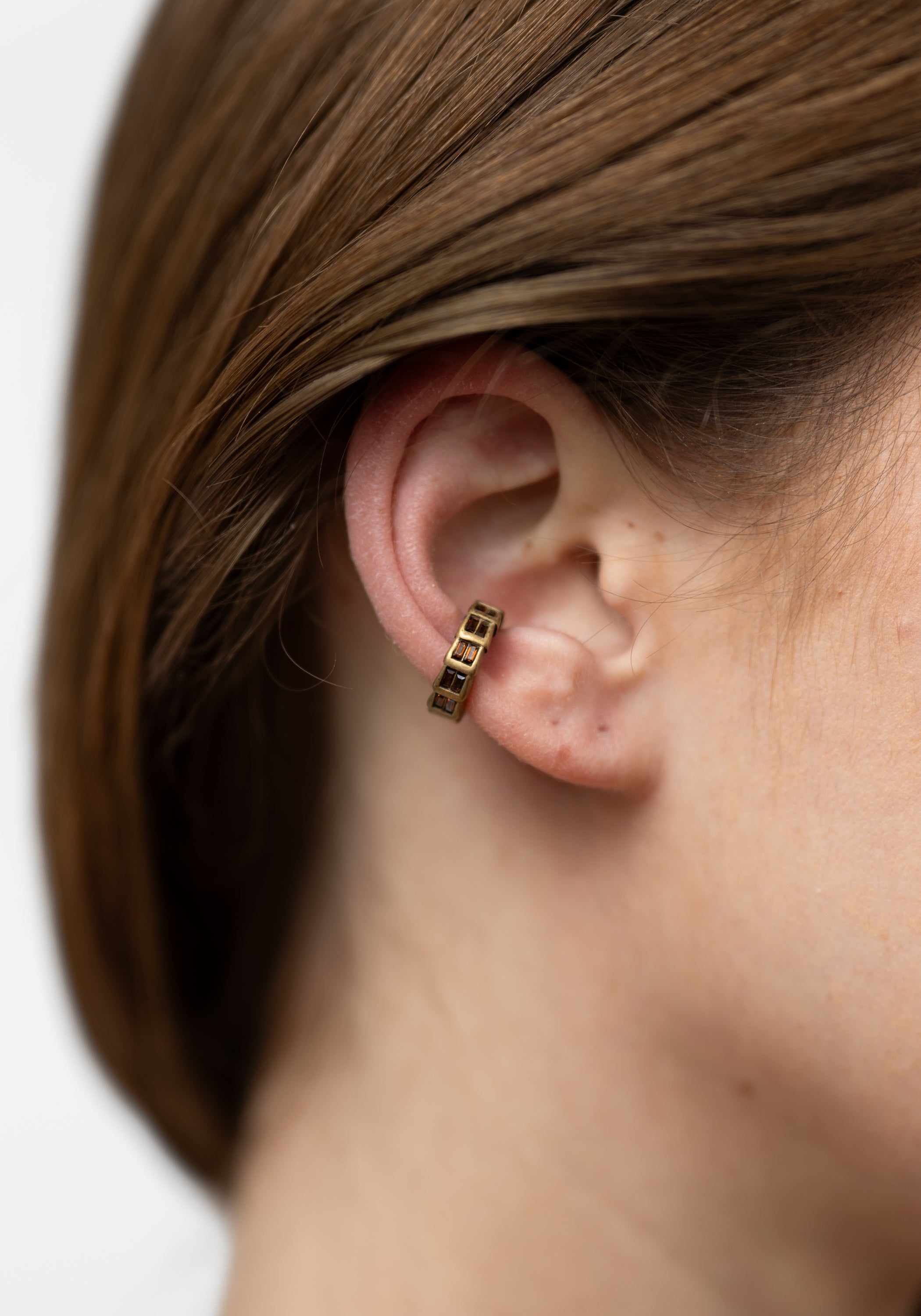 Oni Patinated Stainless and Zirconiums Petite Tiered Ear Cuff