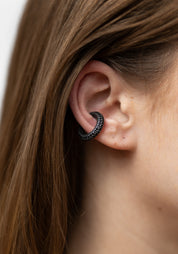 Echo Dark Patinated Stainless and Pave Zirconiums Round Ear Cuff