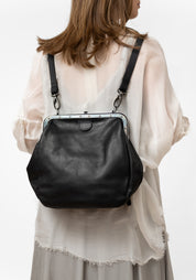 Black Leather Conductor Backpack