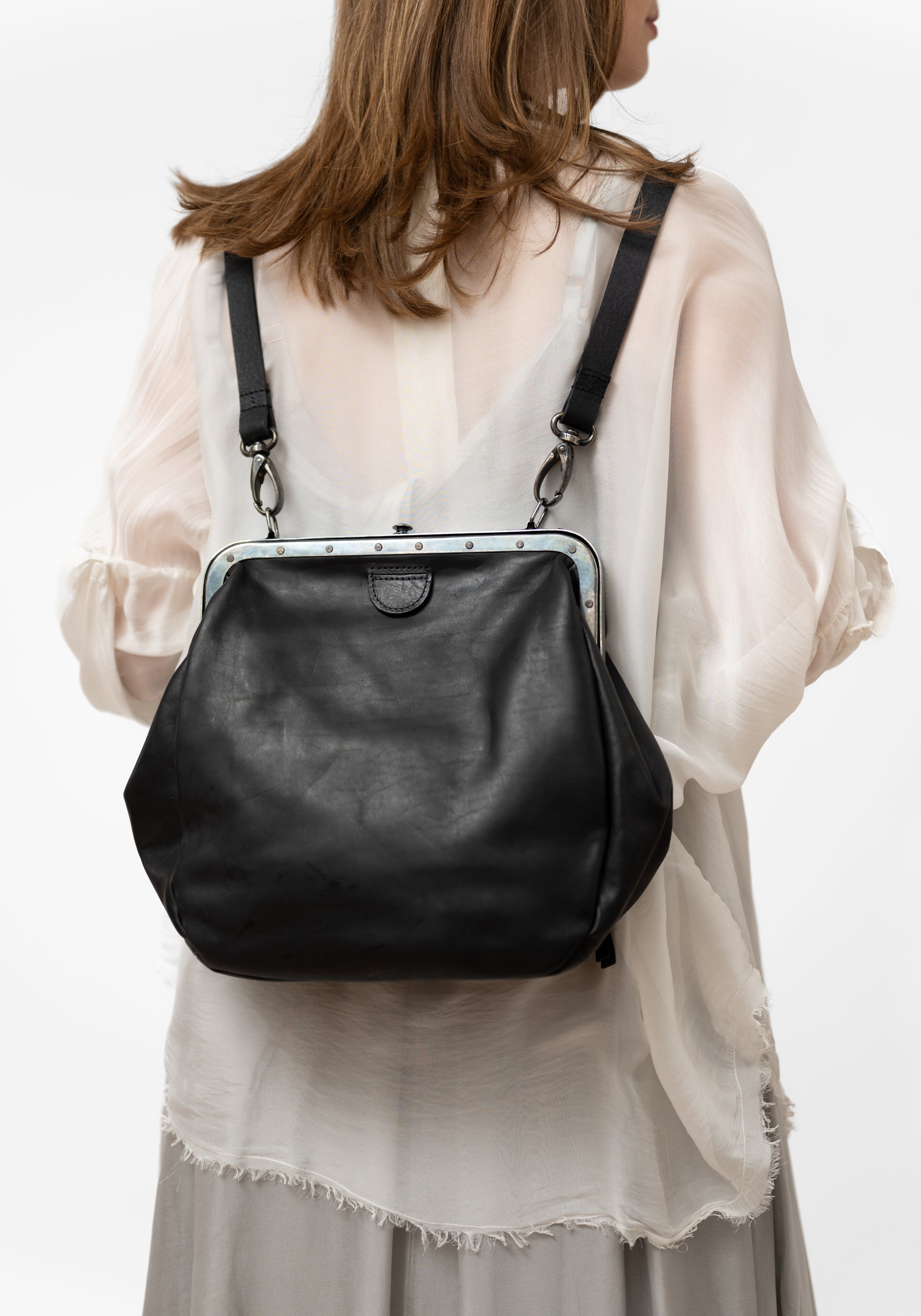 Black Leather Conductor Backpack