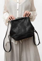 Black Leather Conductor Backpack