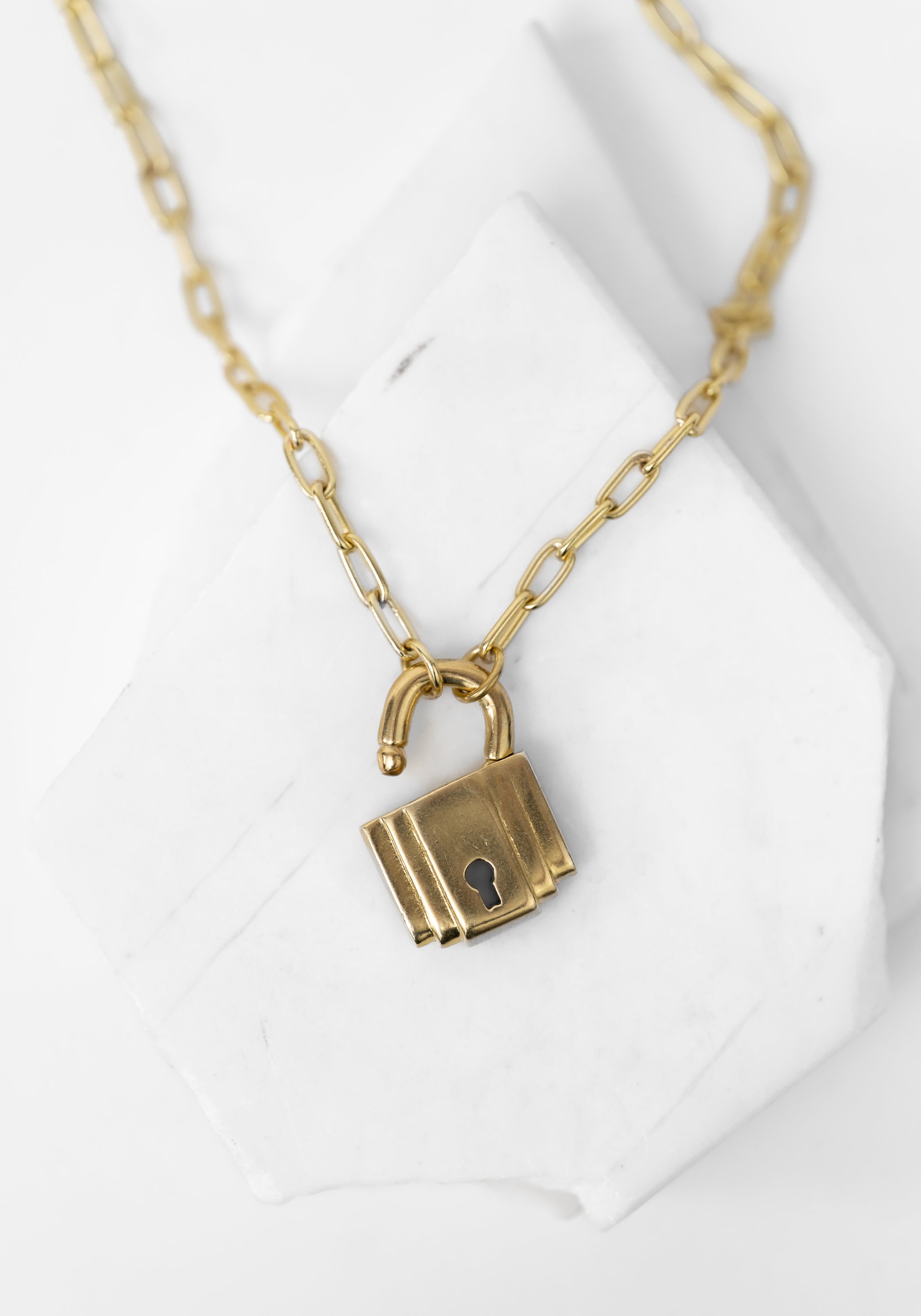 Brass Gembok Step Pendant Necklace