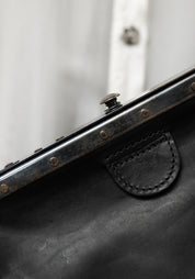 Black Leather Conductor Backpack