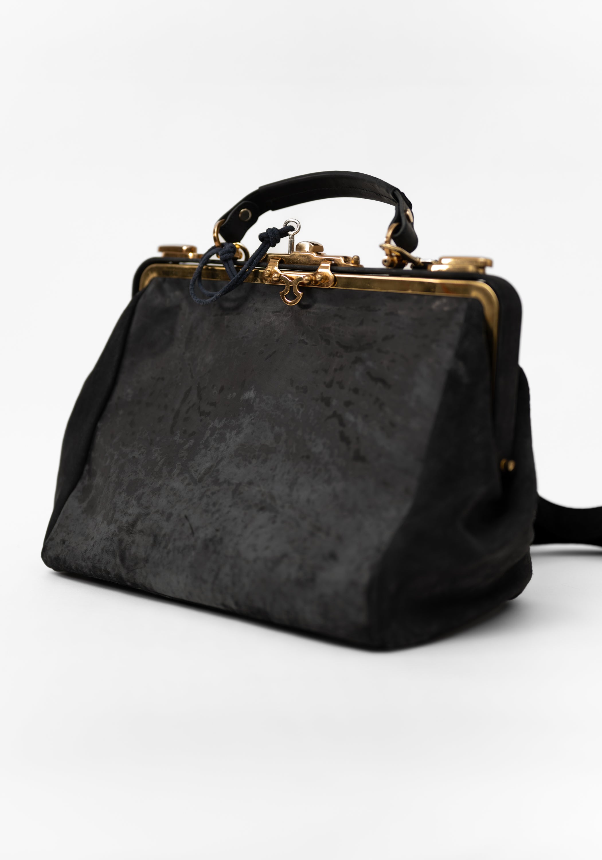 Black Leather Brass Hardware Otto Bag