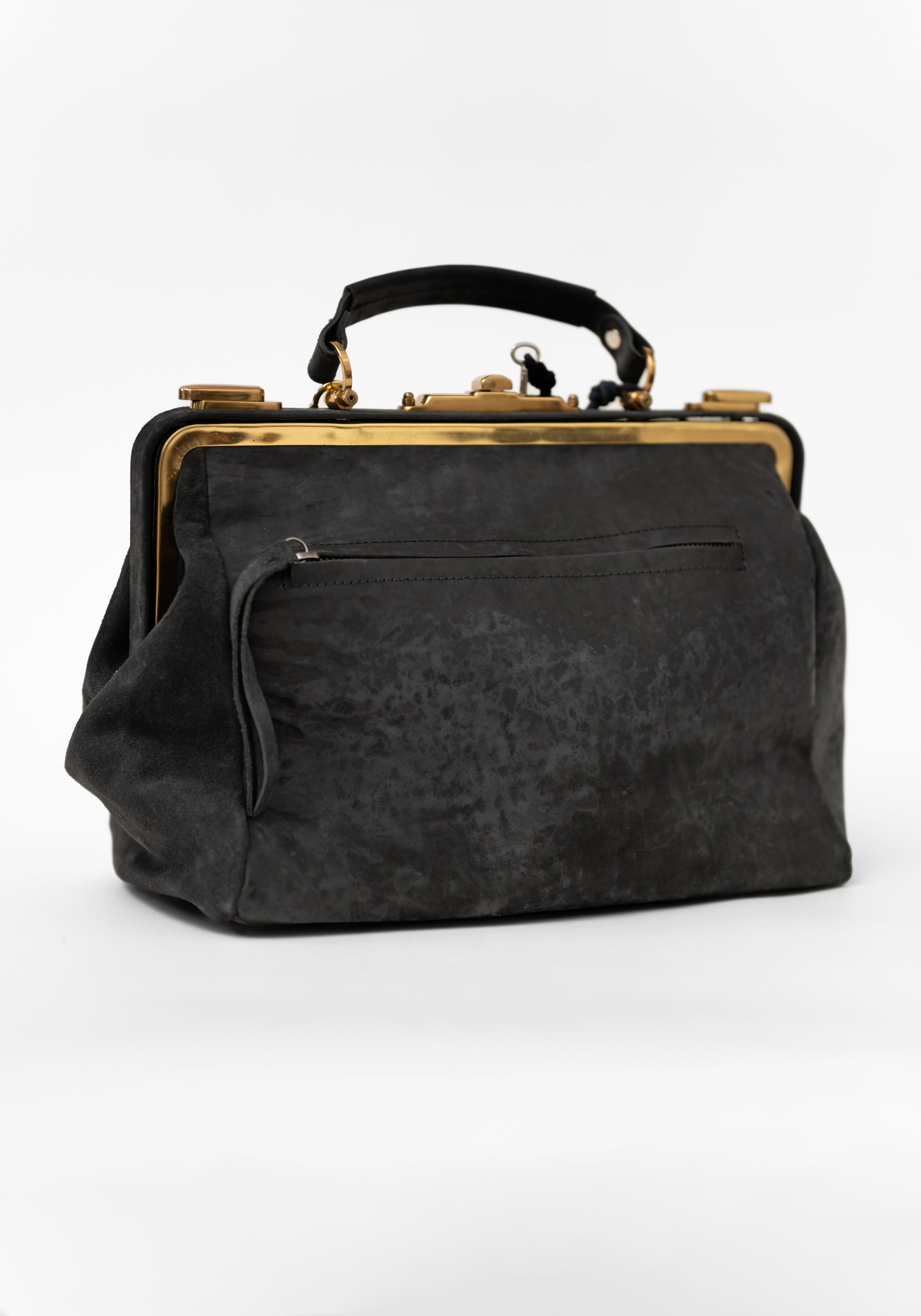 Black Leather Brass Hardware Otto Bag