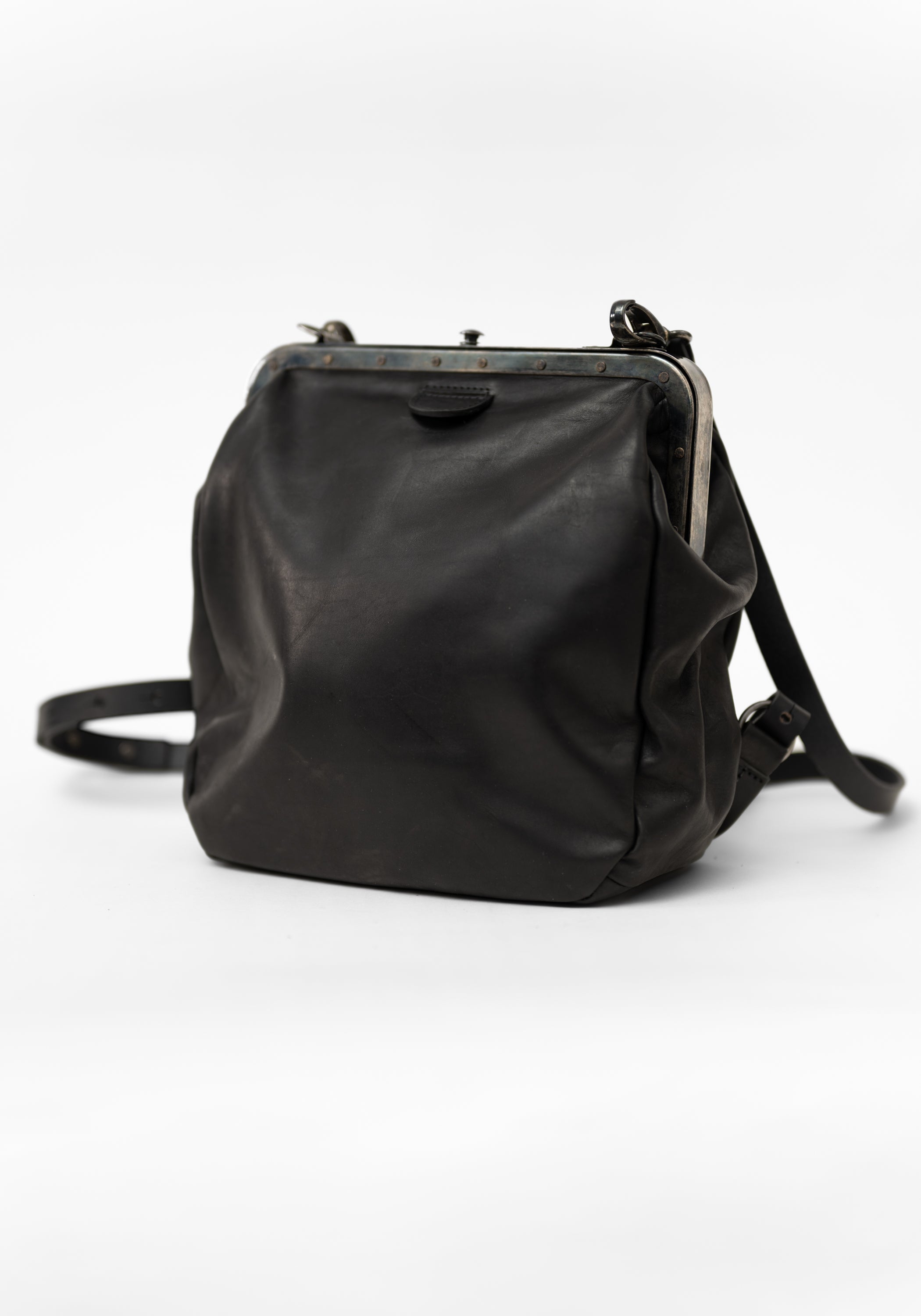 Black Leather Conductor Backpack