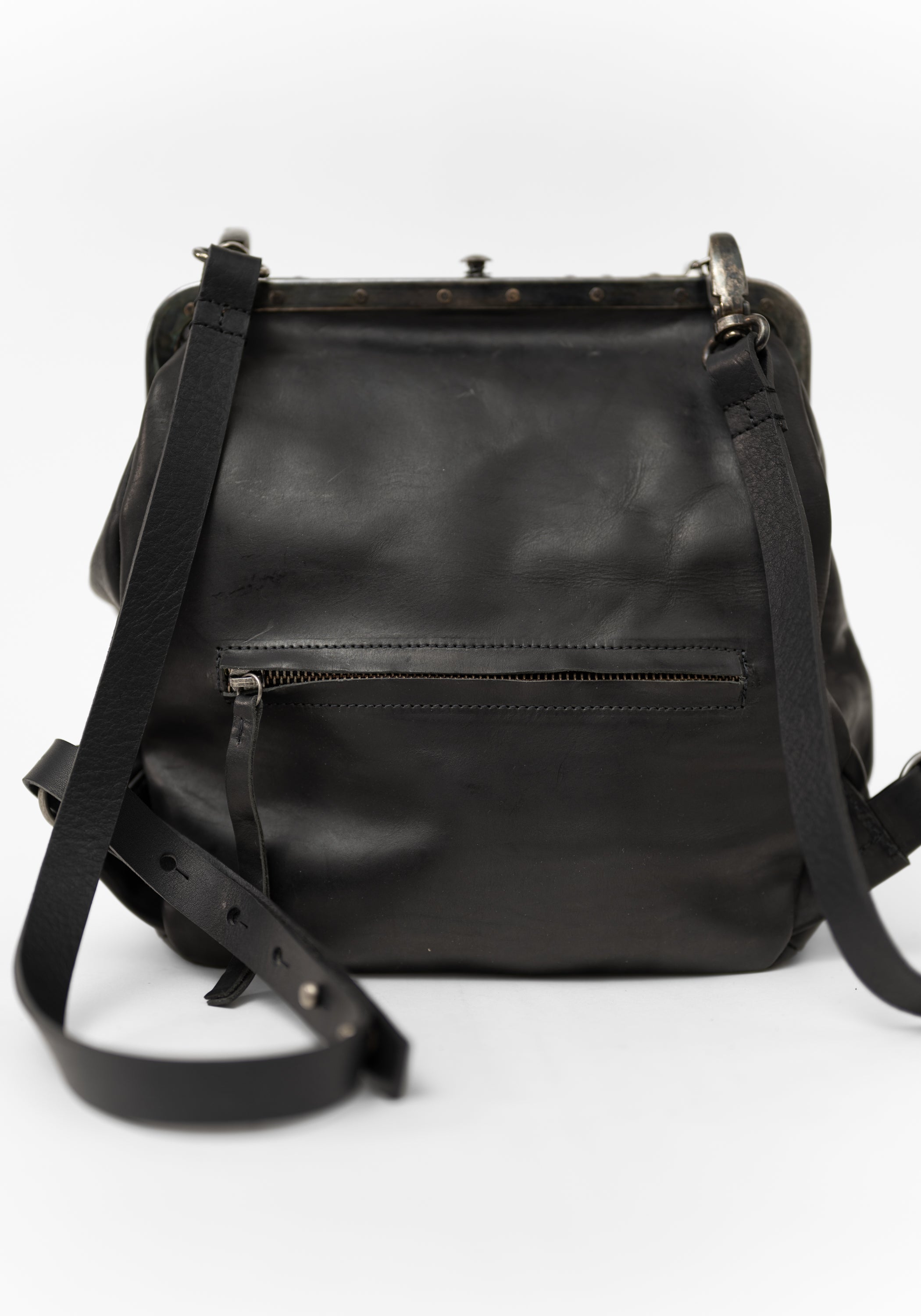 Black Leather Conductor Backpack
