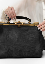 Black Leather Brass Hardware Otto Bag