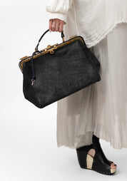 Black Leather Brass Hardware Otto Bag