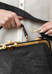 Black Leather Brass Hardware Otto Bag