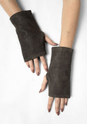 Canopus RIbbed Laser Cut Leather Fingerless Gloves