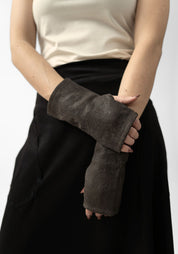 Canopus RIbbed Laser Cut Leather Fingerless Gloves