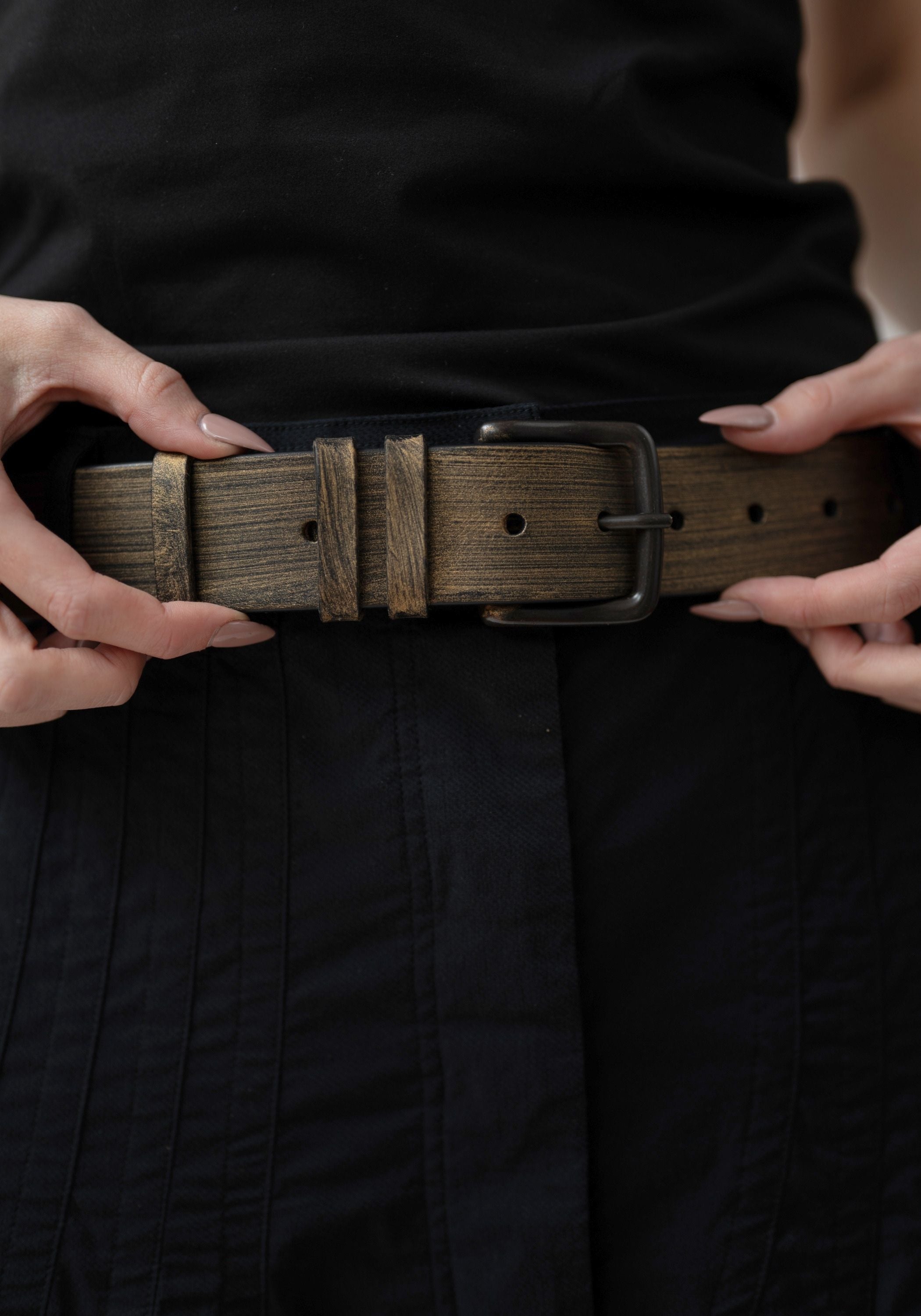Wide Gold Leather Belt