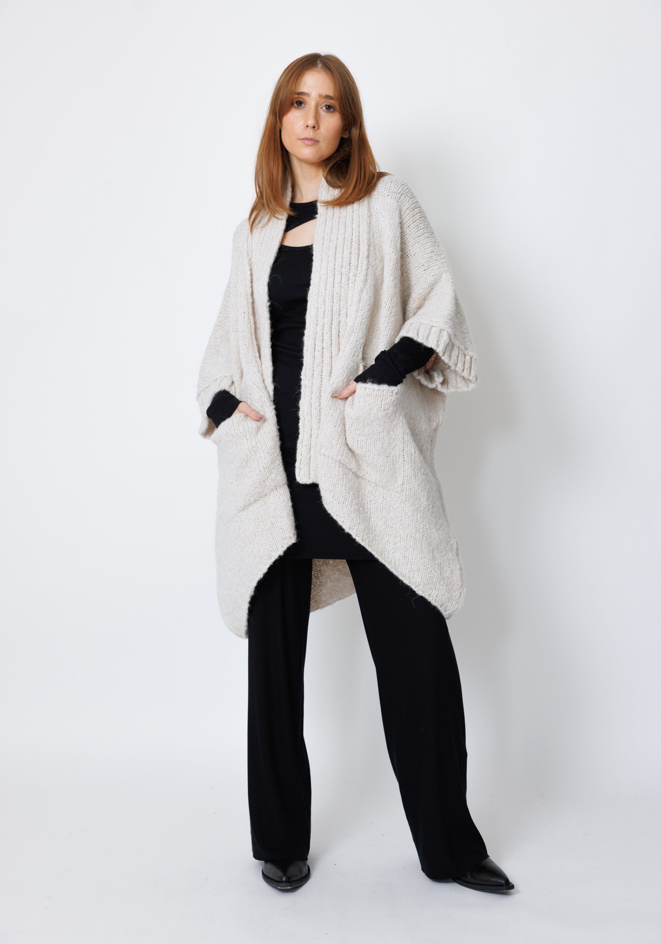 Watts Oversized Drop Shoulder Open Front Knit Cardigan