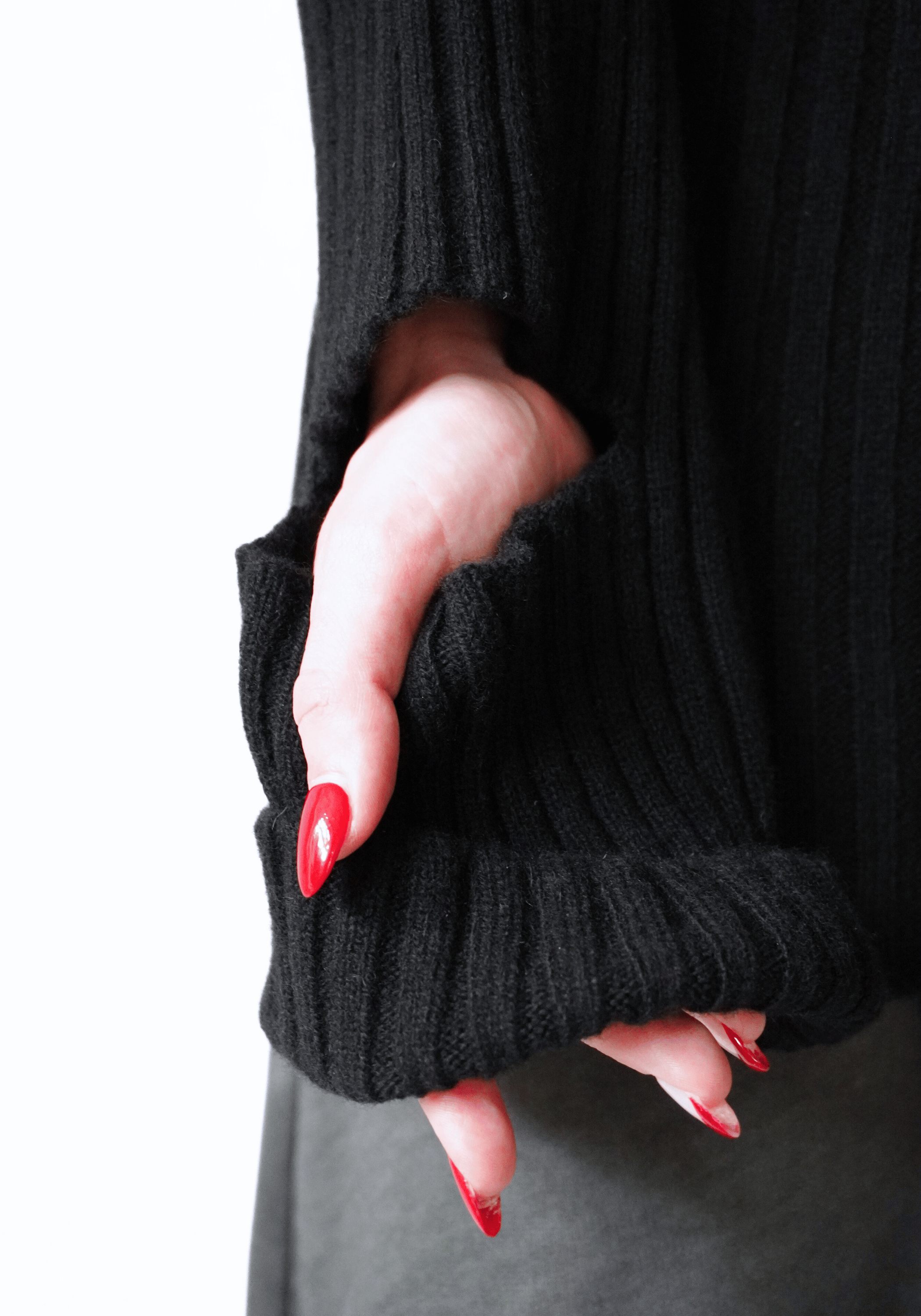 Donzo Hand Embroidered High Snap Neck Black Wool and Cashmere Blend Pullover