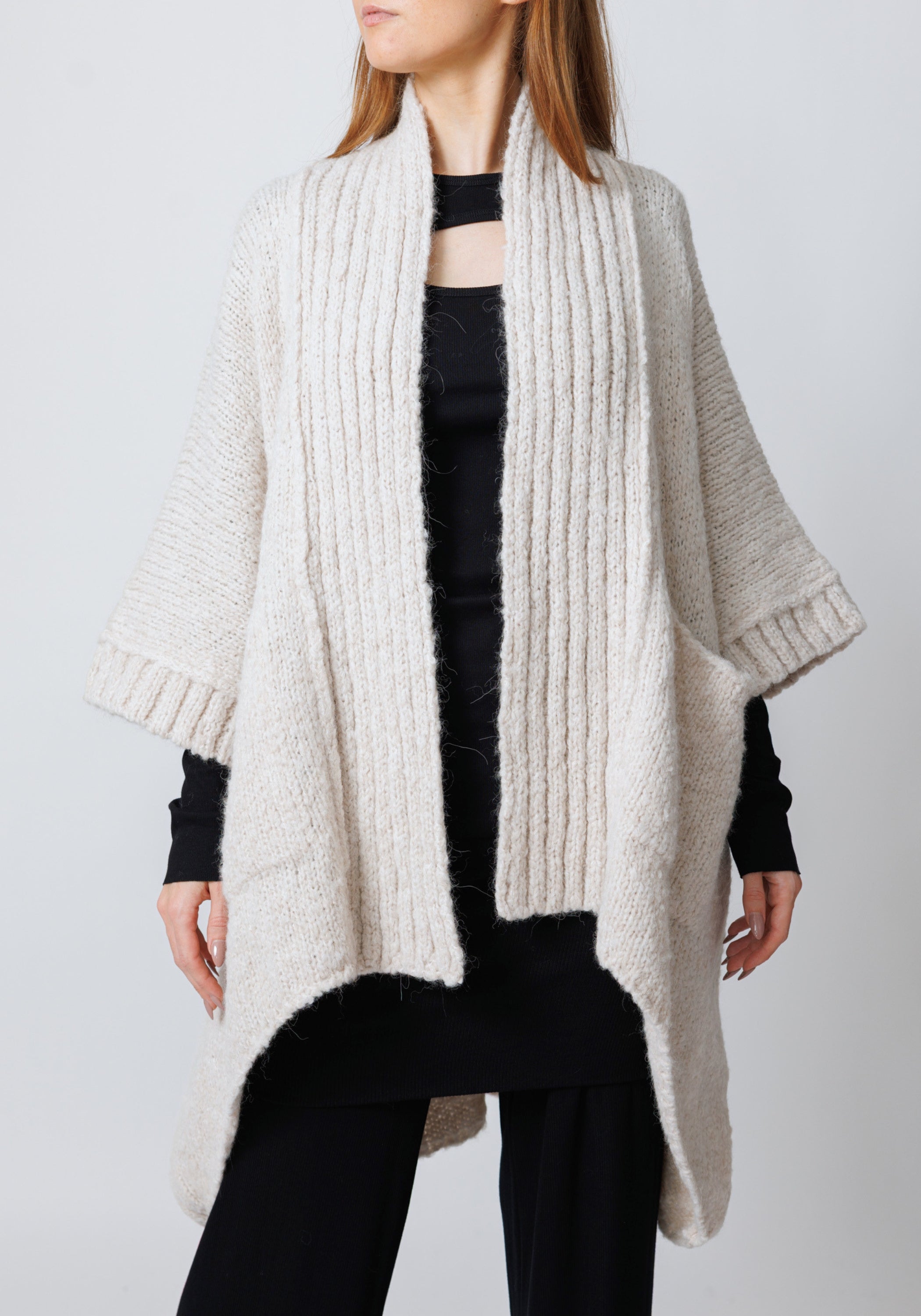 Watts Oversized Drop Shoulder Open Front Knit Cardigan