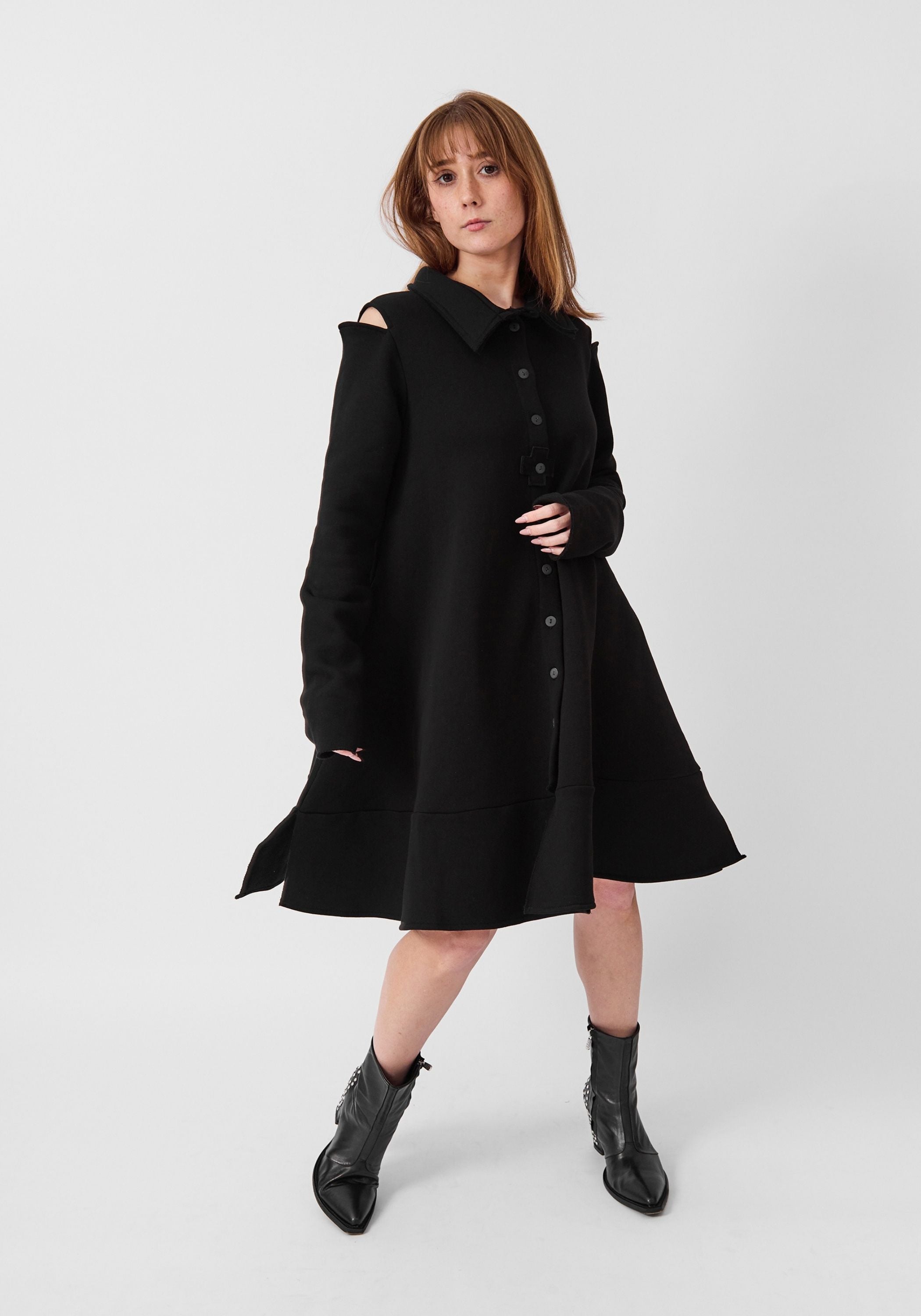 Cut Out Detail Flared Sweatshirt Dress