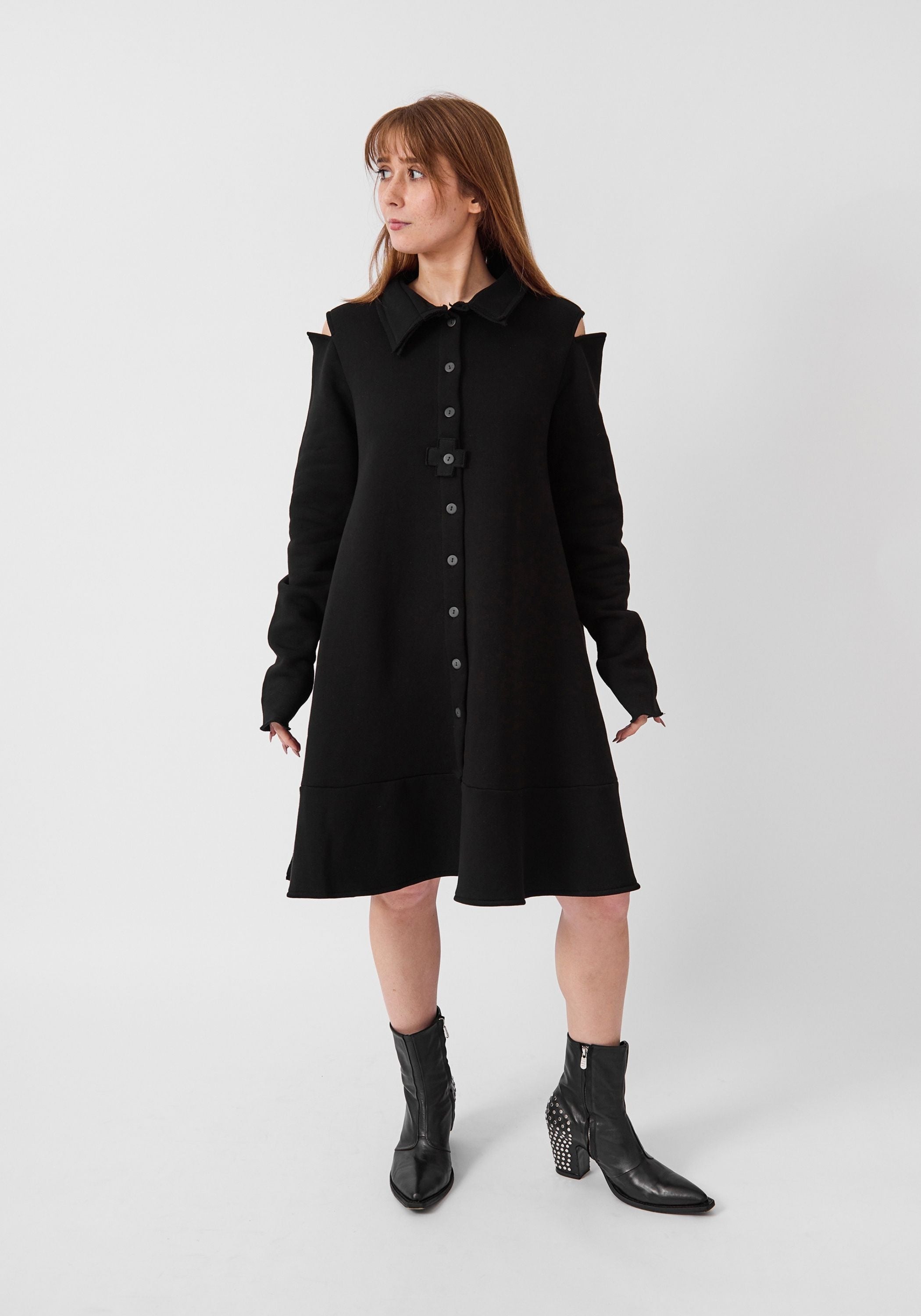 Cut Out Detail Flared Sweatshirt Dress