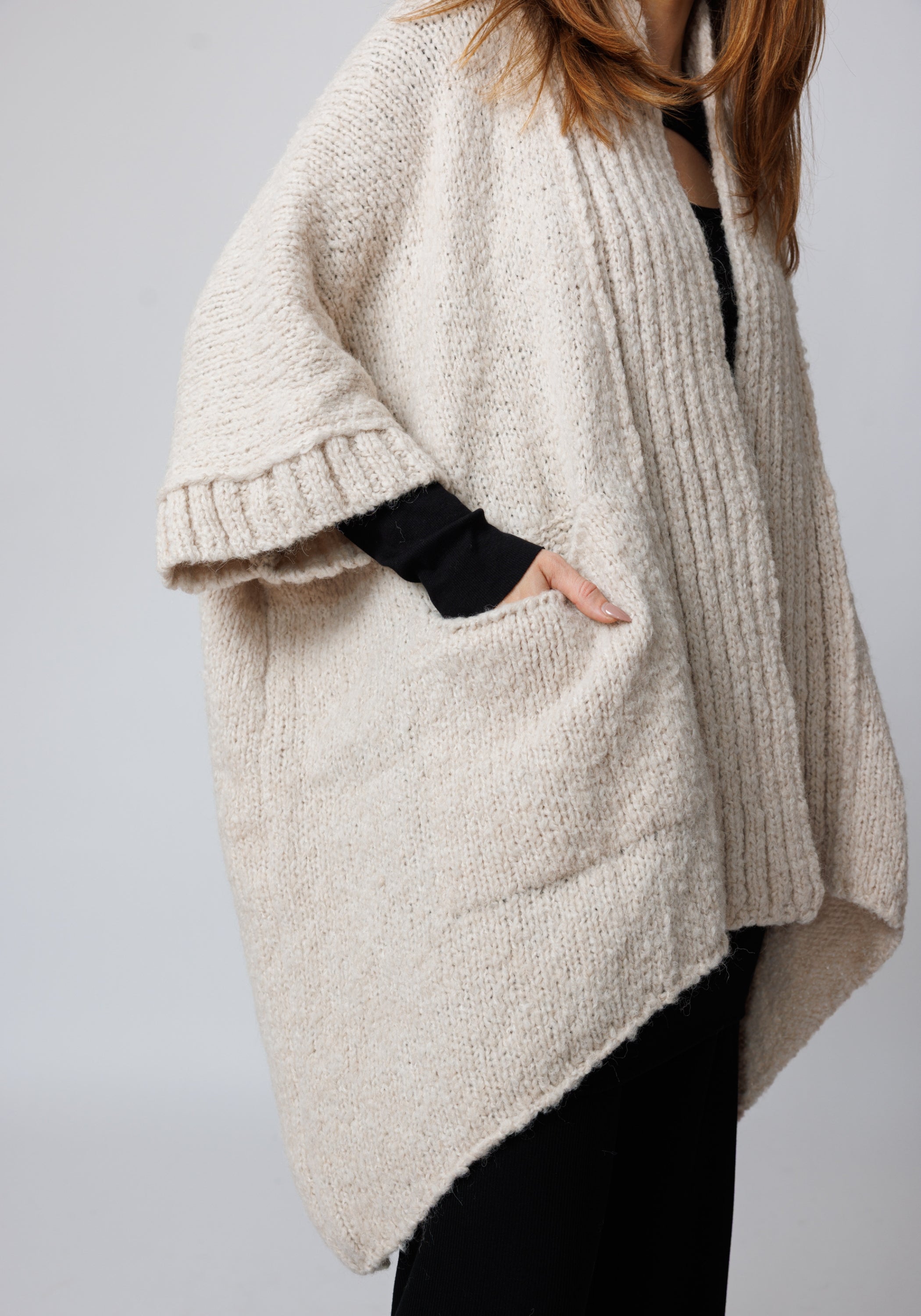 Watts Oversized Drop Shoulder Open Front Knit Cardigan