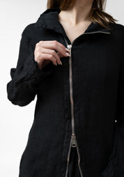 High Neck Zip Front Linen Jacket - December Thieves