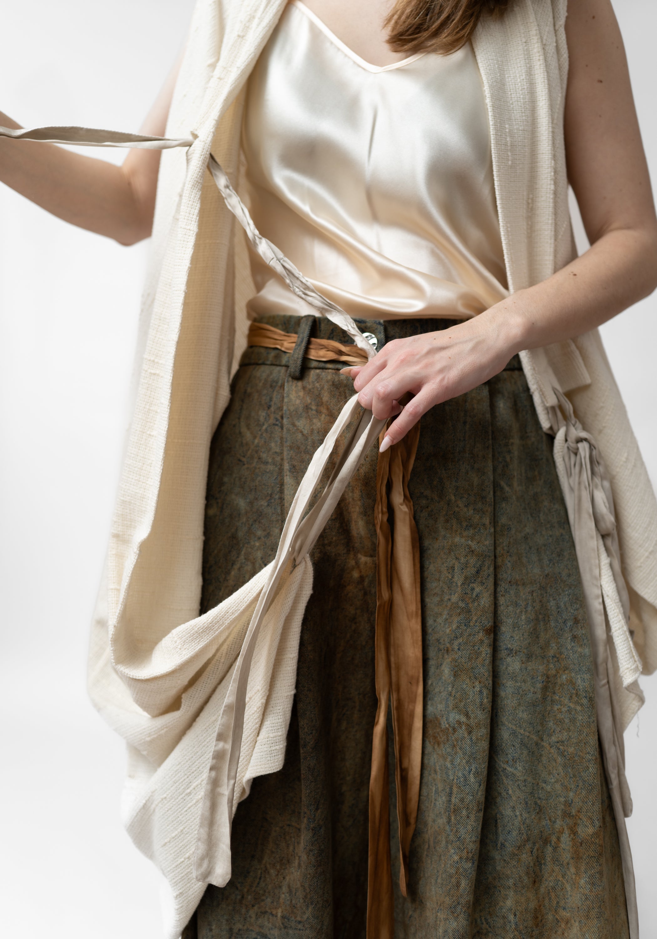 Asymmetric Bow and Tie Details Paneled Vest - December Thieves