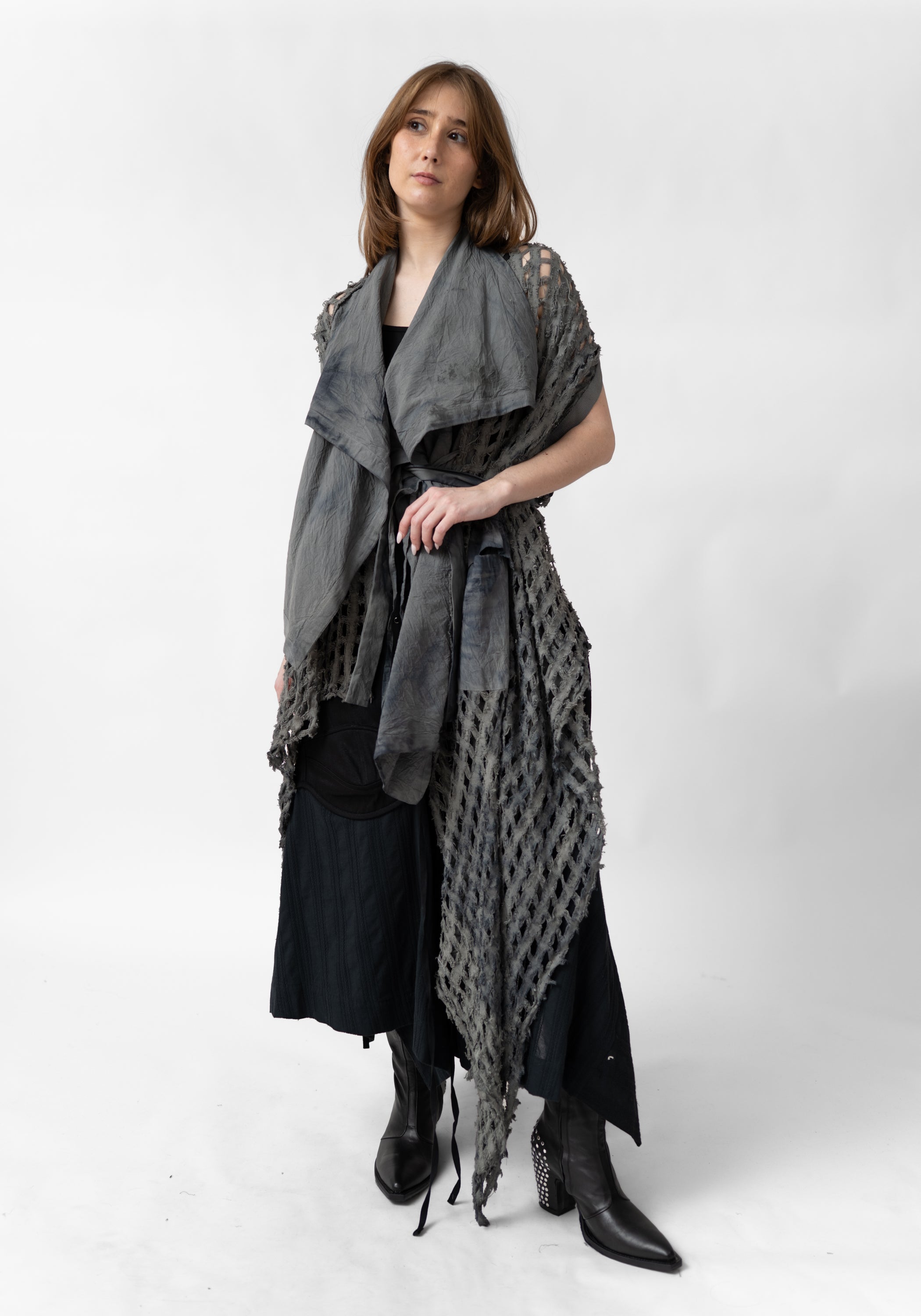 Mixed Texture Tie Waist Maxi Vest - December Thieves
