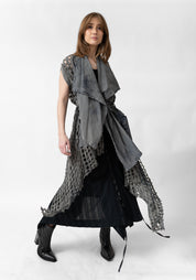 Mixed Texture Tie Waist Maxi Vest - December Thieves