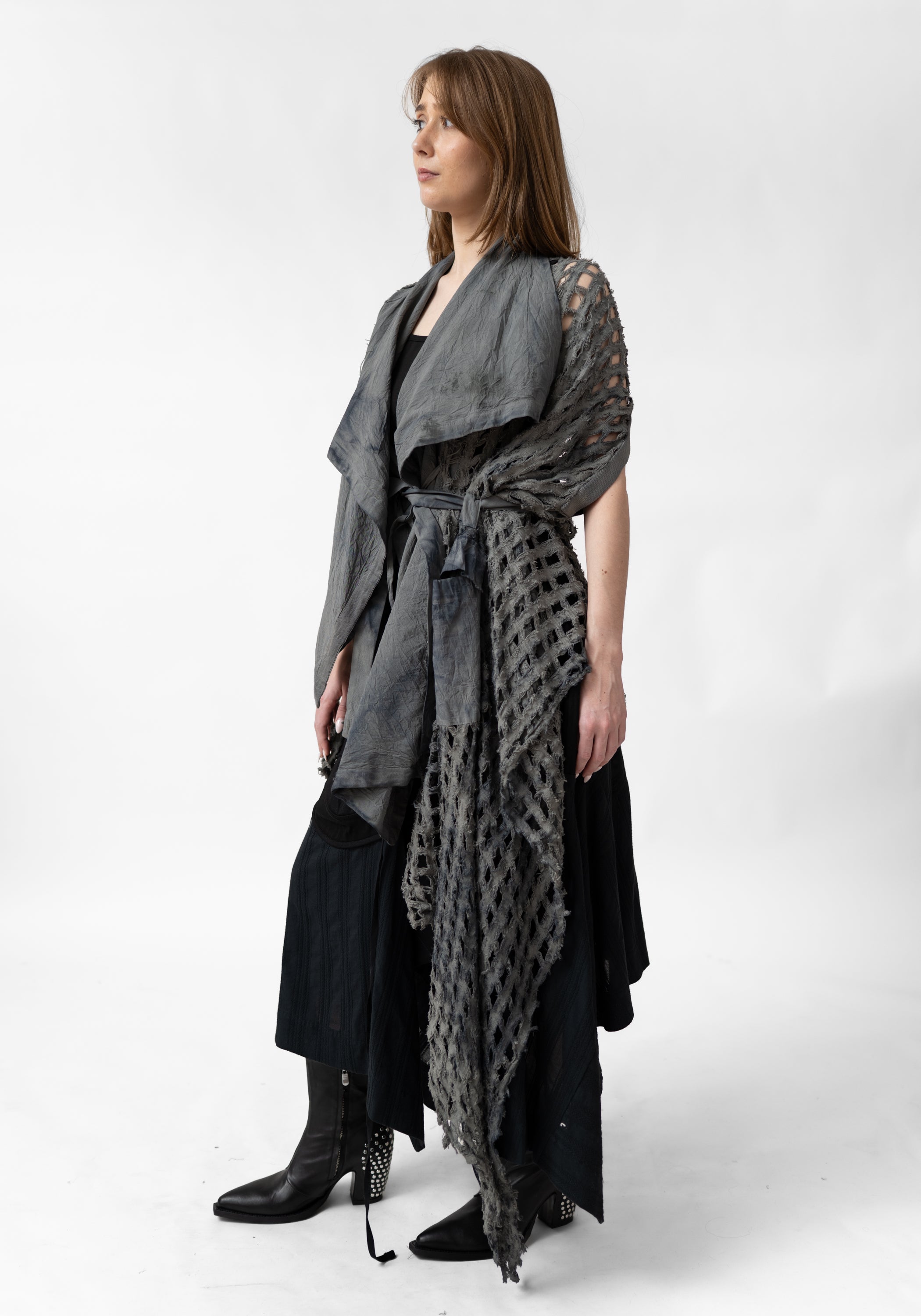 Mixed Texture Tie Waist Maxi Vest - December Thieves