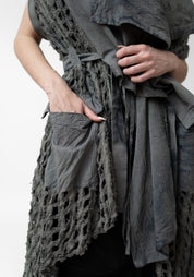 Mixed Texture Tie Waist Maxi Vest - December Thieves