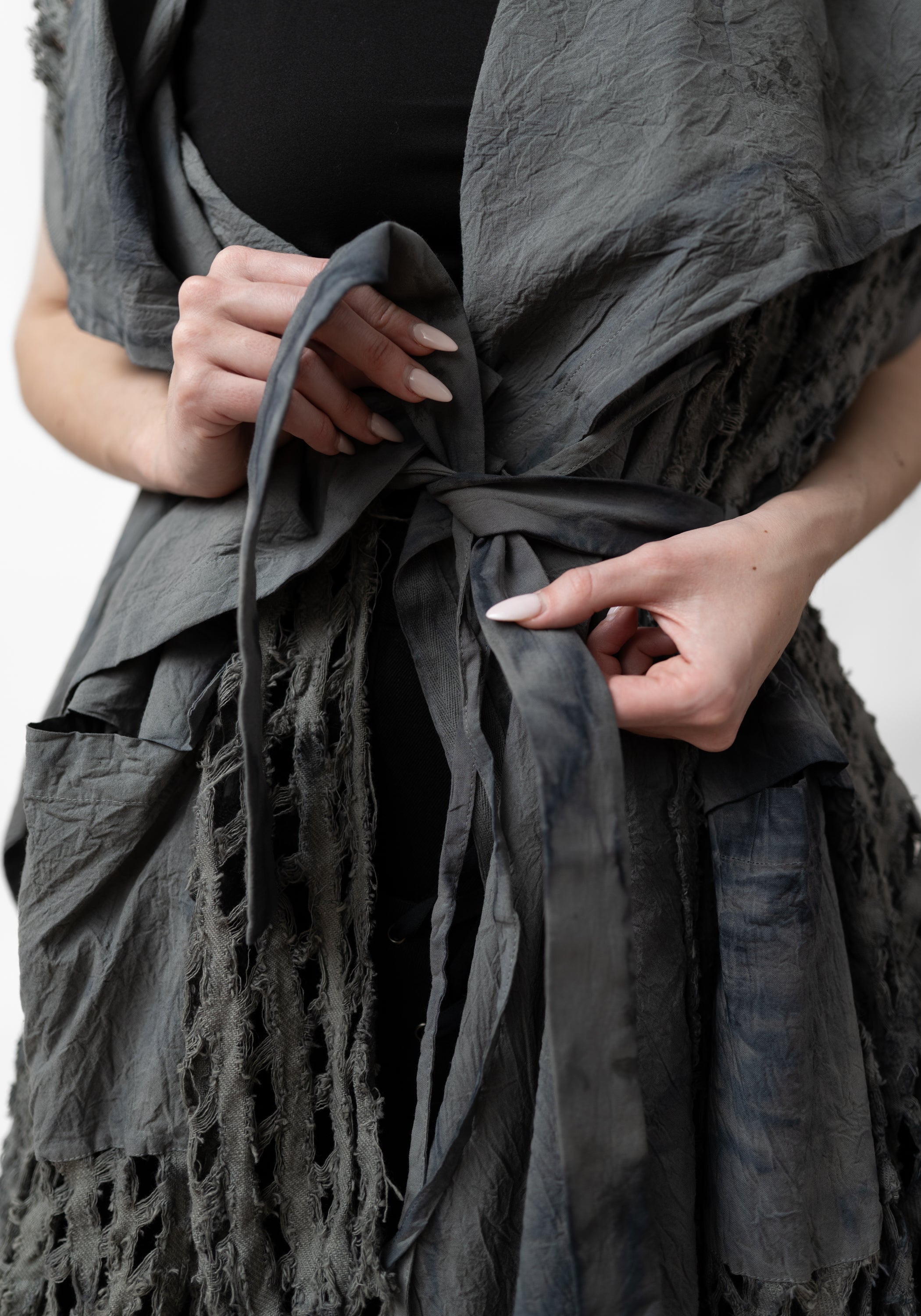 Mixed Texture Tie Waist Maxi Vest - December Thieves