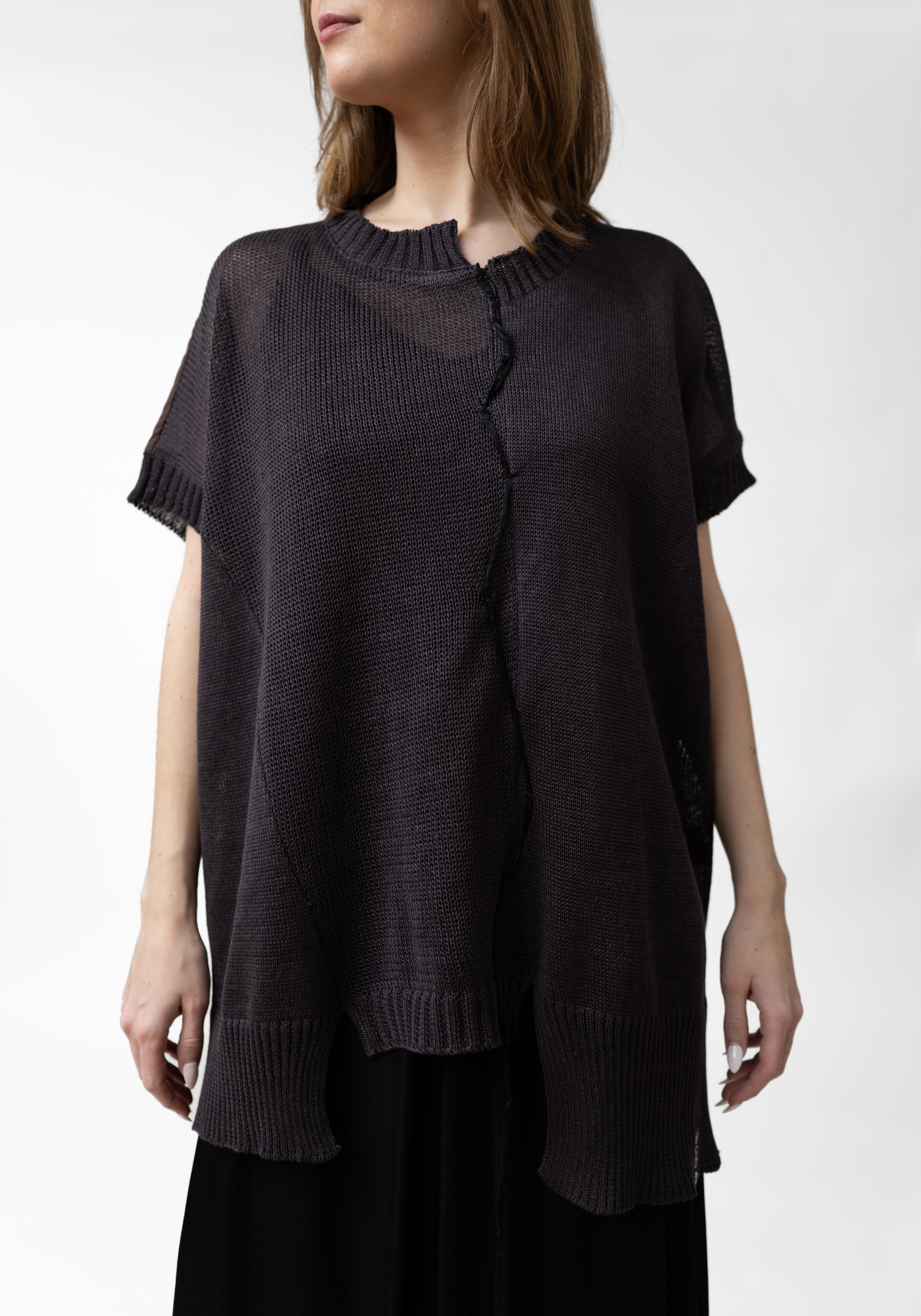 Pecci Embroidered Silk Back Linen Knit Top