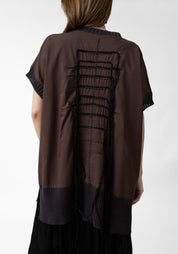 Pecci Embroidered Silk Back Linen Knit Top