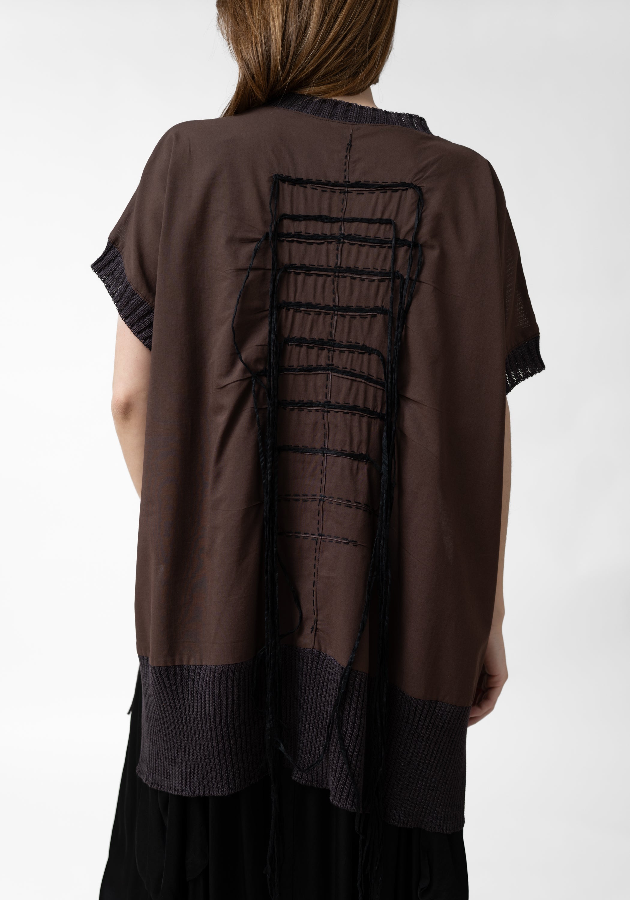 Pecci Embroidered Silk Back Linen Knit Top