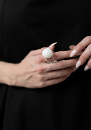 Hand Blown White and Clear Borosilicate Glass Ring - December Thieves