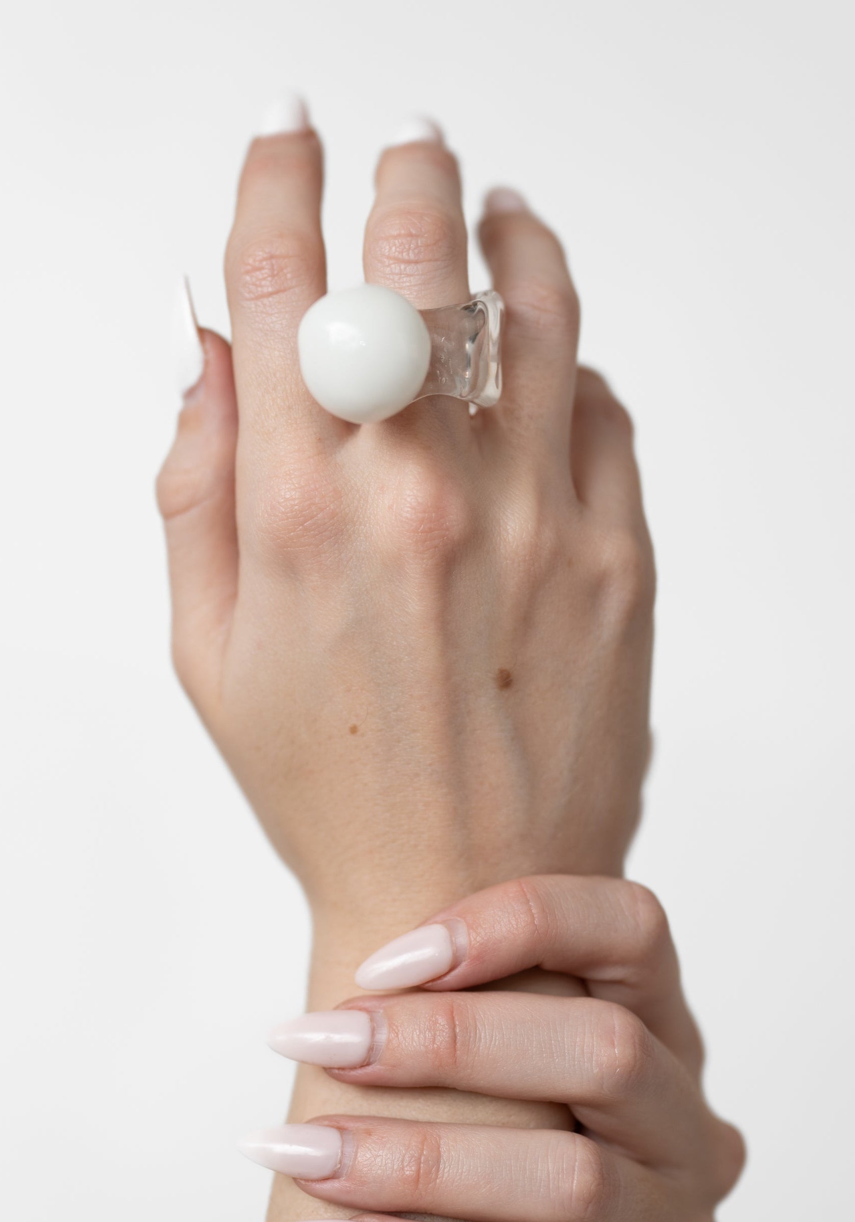 Hand Blown White and Clear Borosilicate Glass Ring - December Thieves