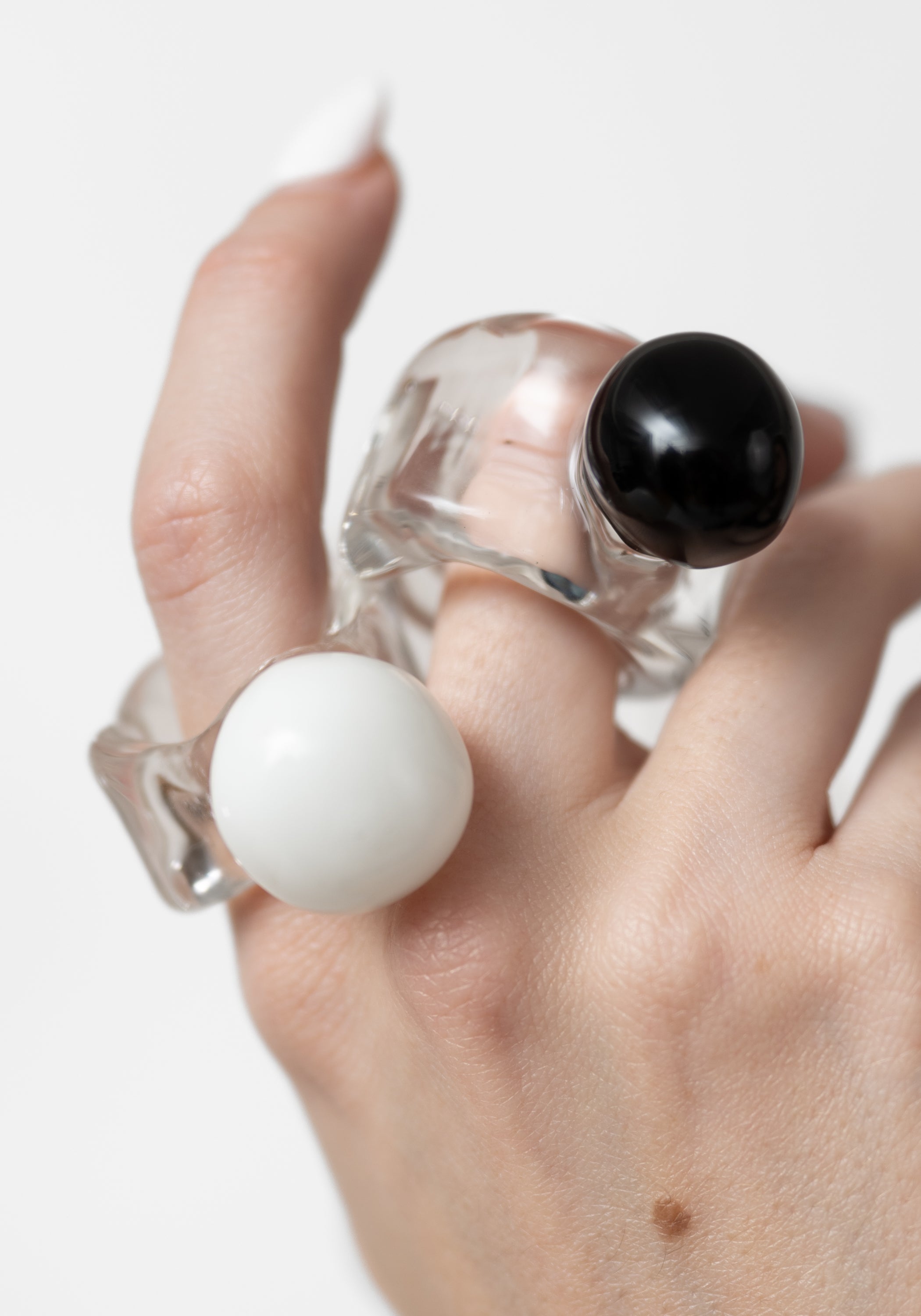 Hand Blown White and Clear Borosilicate Glass Ring - December Thieves