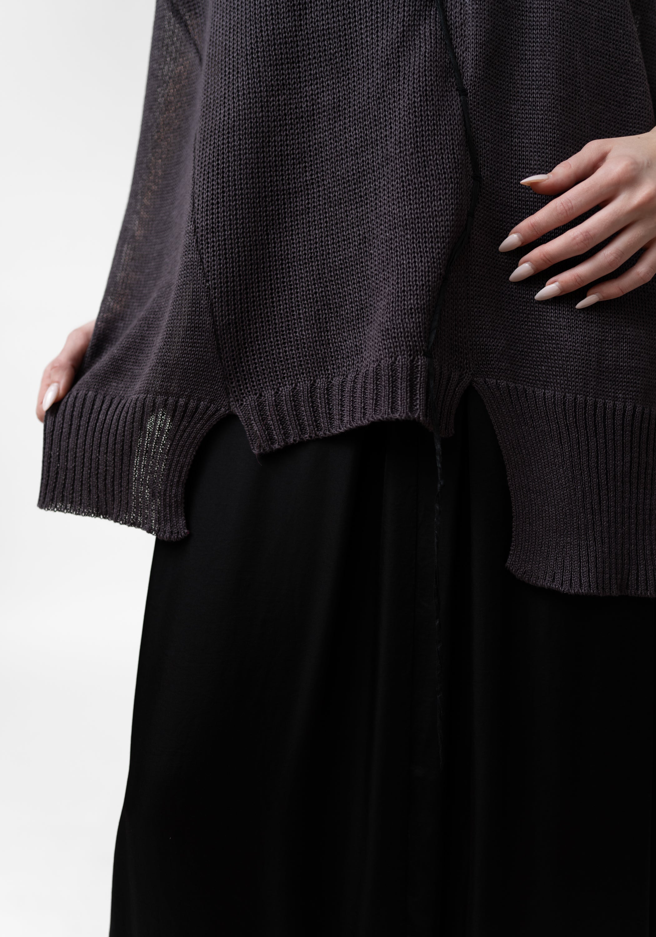 Pecci Embroidered Silk Back Linen Knit Top