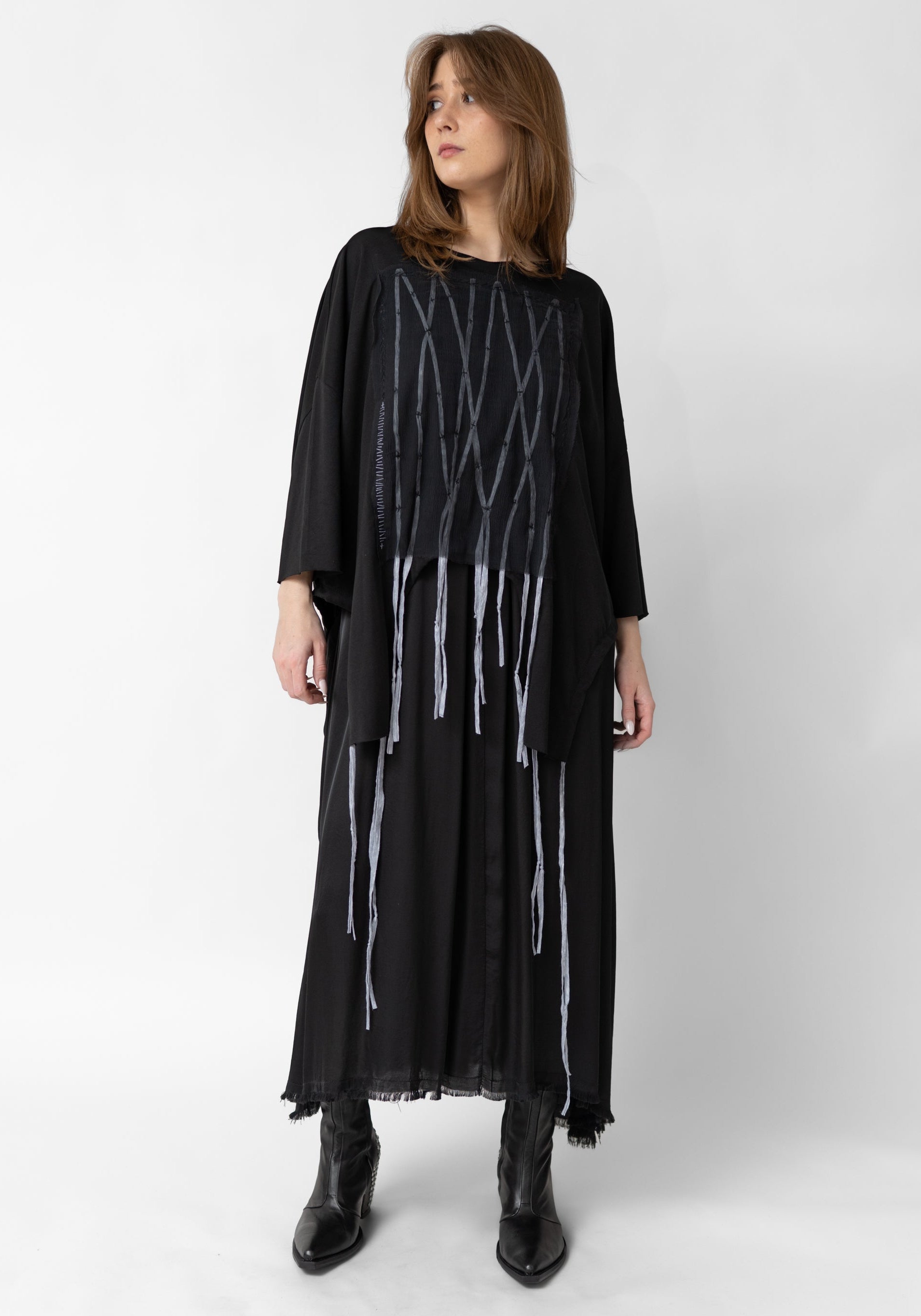 Medusa Asymmetric Layered Front Drawstring Hem T-Shirt