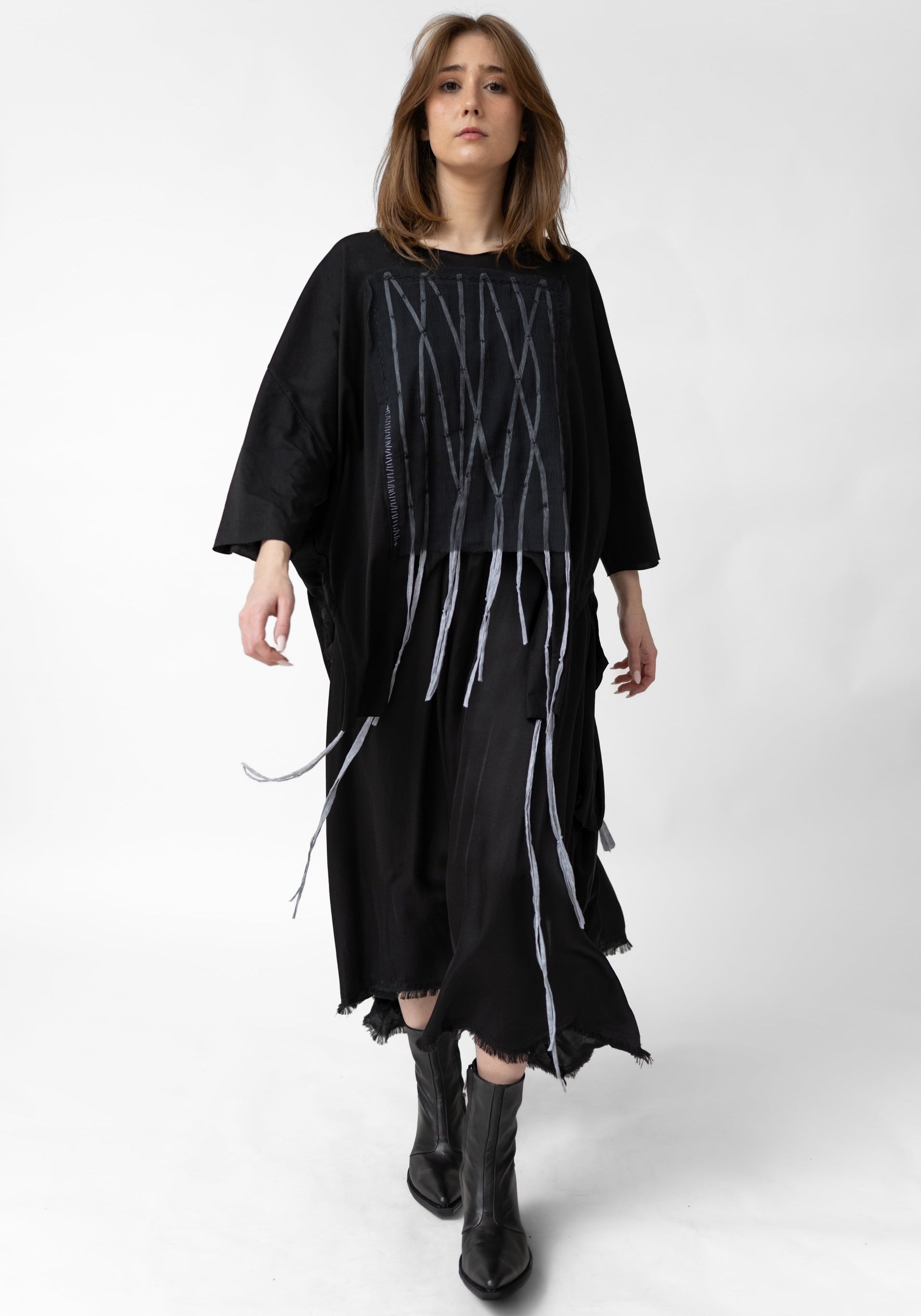 Medusa Asymmetric Layered Front Drawstring Hem T-Shirt