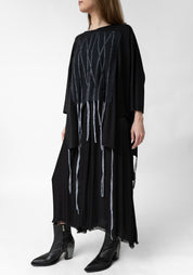 Medusa Asymmetric Layered Front Drawstring Hem T-Shirt