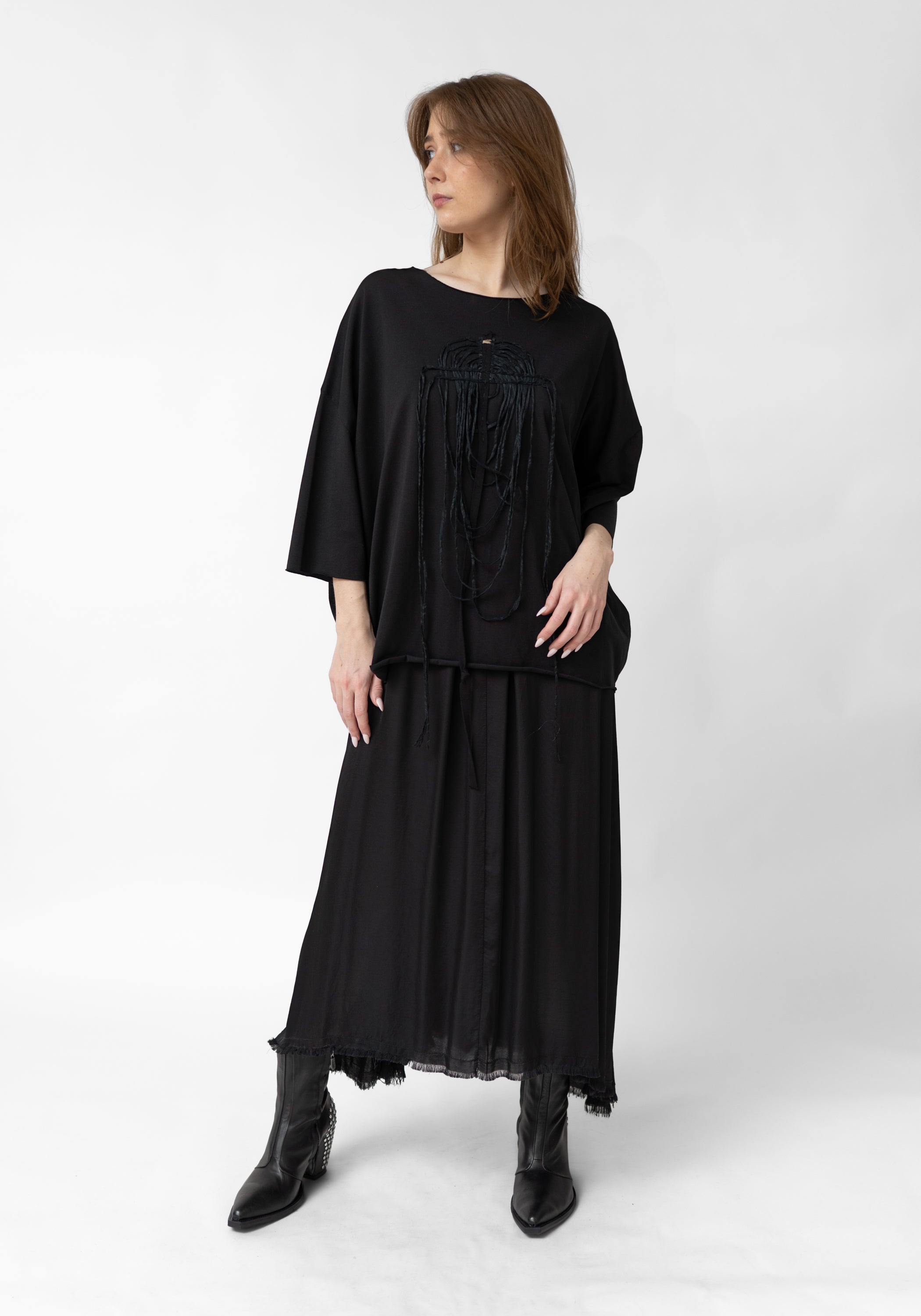 Rose Drop Shoulder Draped Embroidery T-Shirt - December Thieves