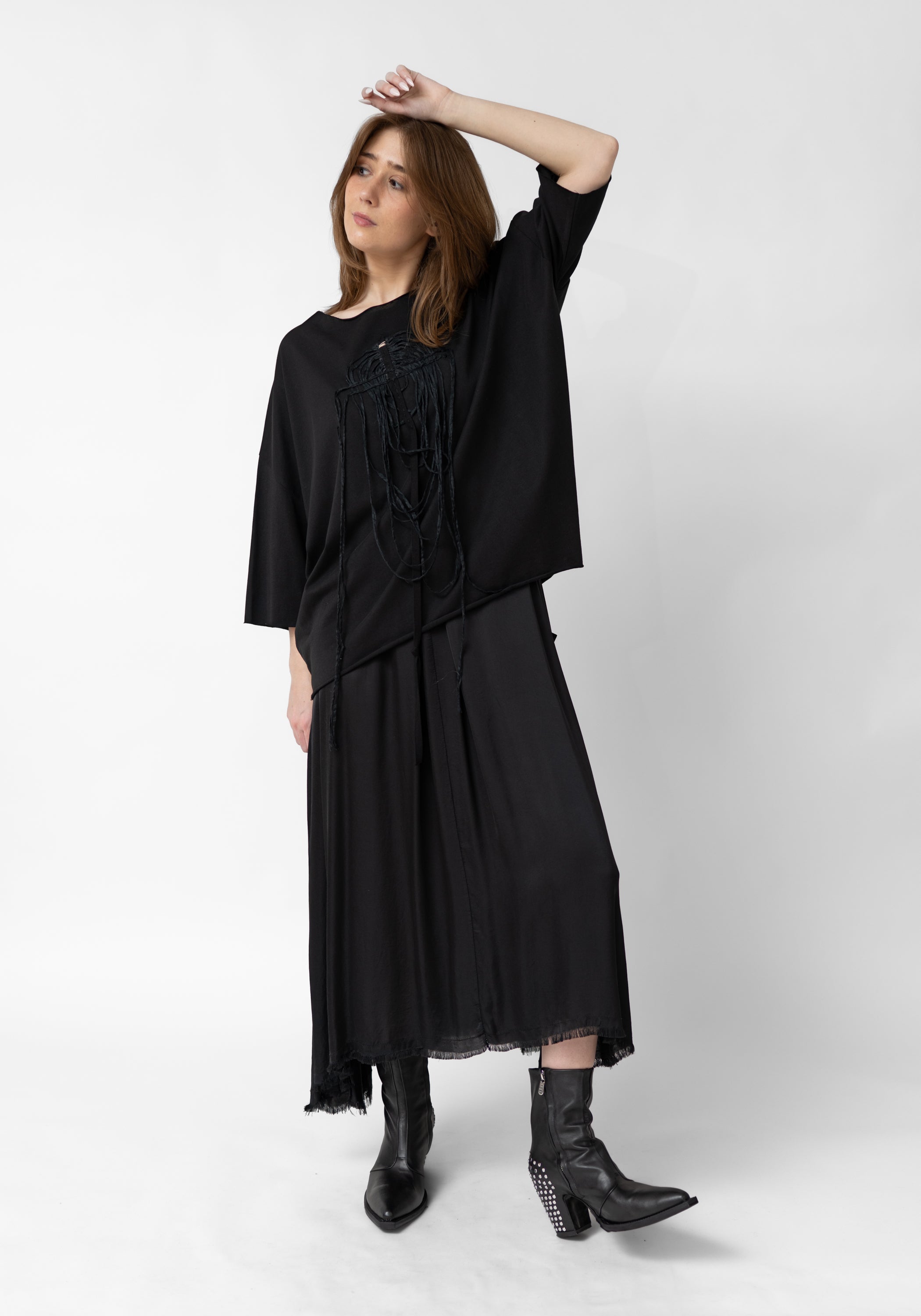 Rose Drop Shoulder Draped Embroidery T-Shirt - December Thieves