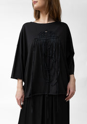 Rose Drop Shoulder Draped Embroidery T-Shirt - December Thieves
