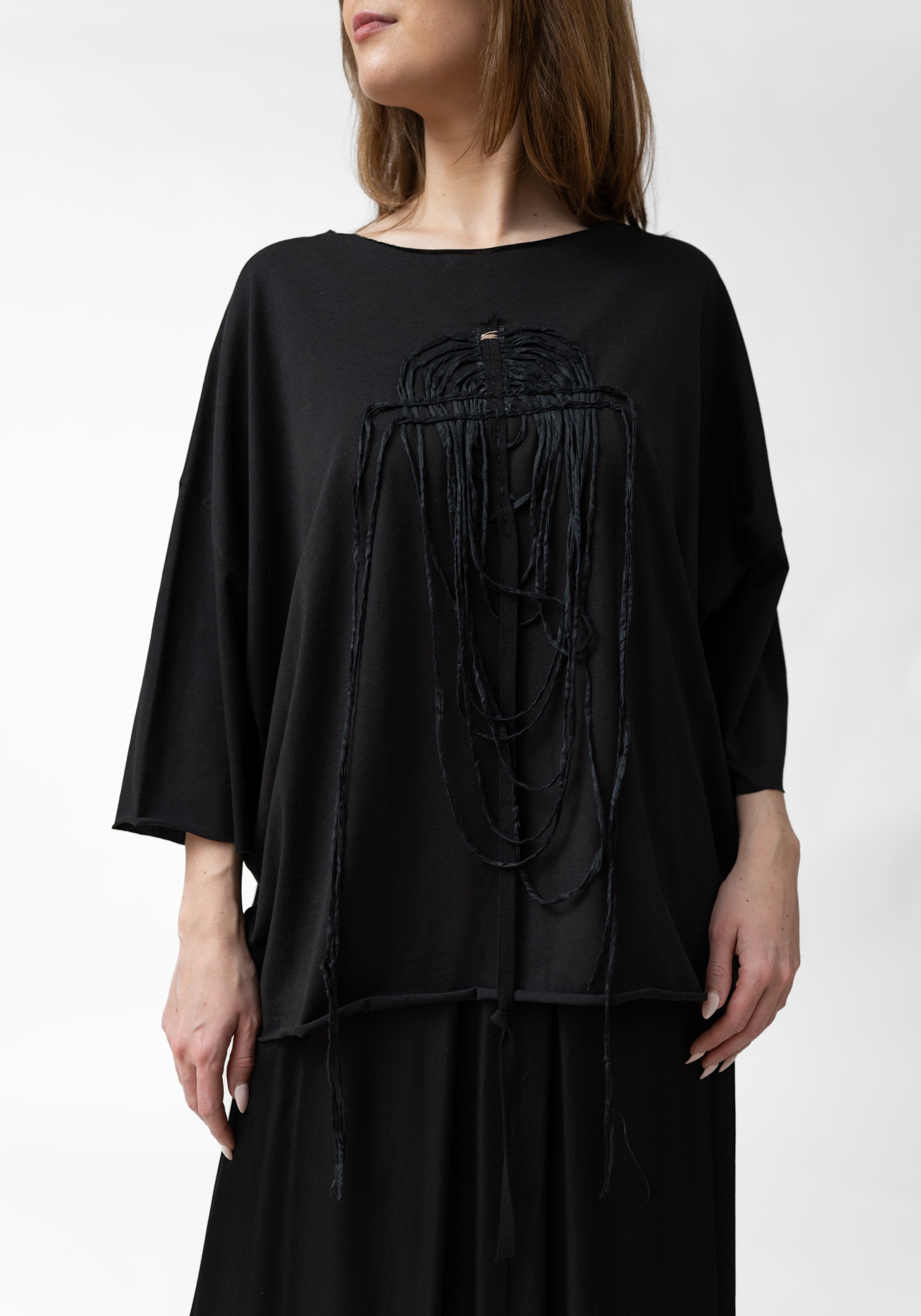 Rose Drop Shoulder Draped Embroidery T-Shirt - December Thieves