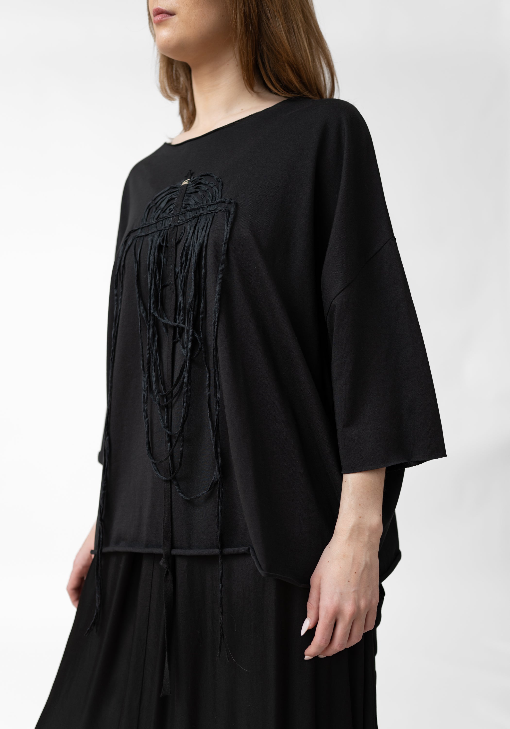 Rose Drop Shoulder Draped Embroidery T-Shirt - December Thieves