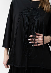 Rose Drop Shoulder Draped Embroidery T-Shirt - December Thieves