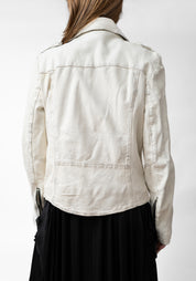 Distressed Off White Leather Biker Jacket