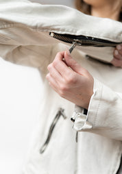 Distressed Off White Leather Biker Jacket